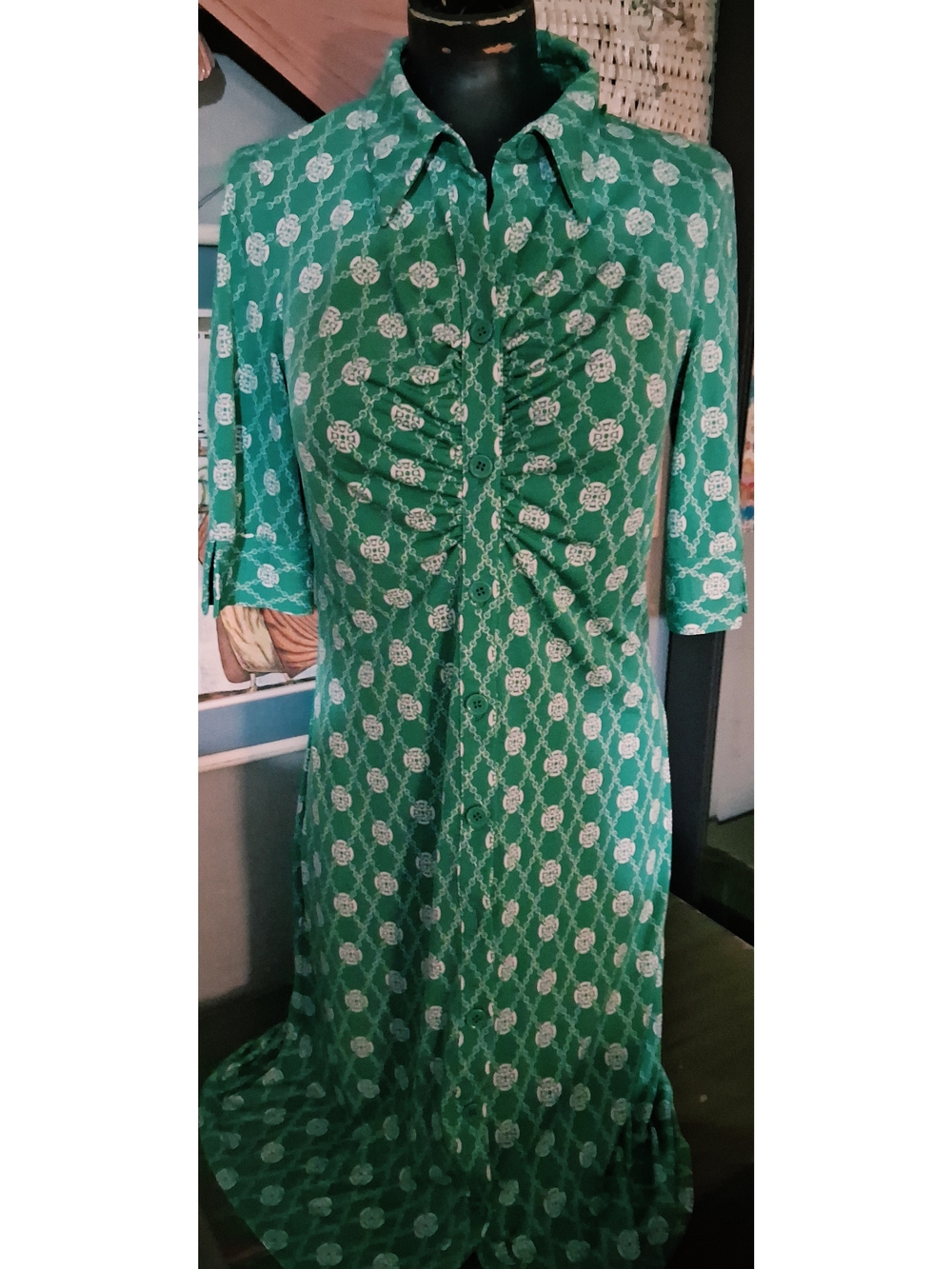 Laundry by Design Green Floral Ruched Midi Dress